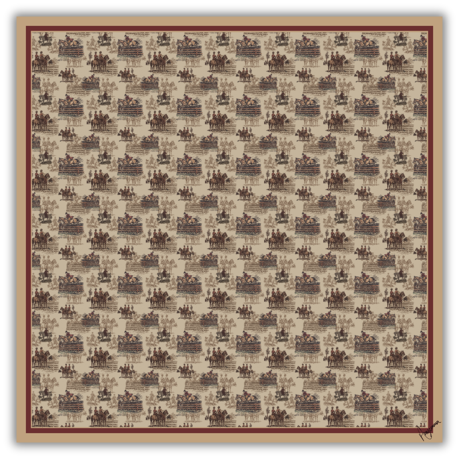 Silk Scarf 35x35" - Astride at Dawn - Linen