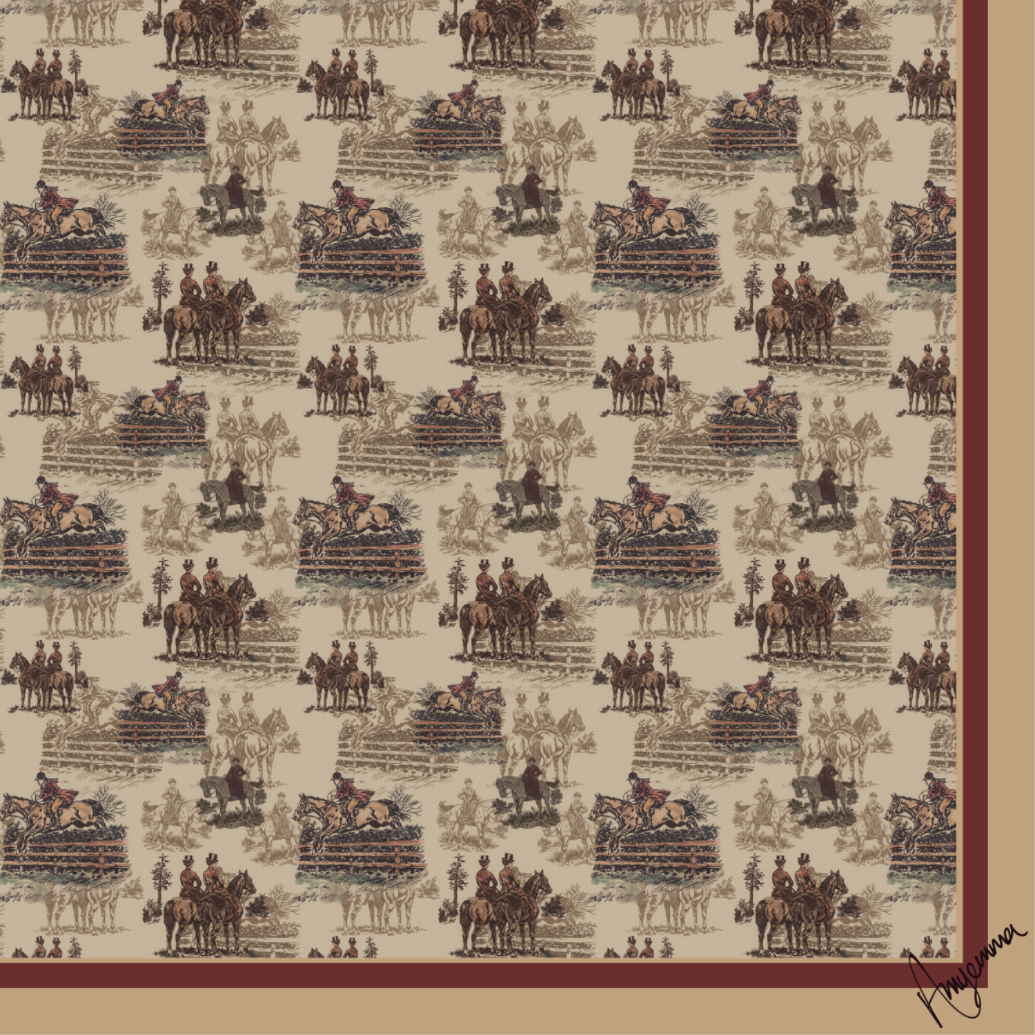 Silk Scarf 35x35" - Astride at Dawn - Linen