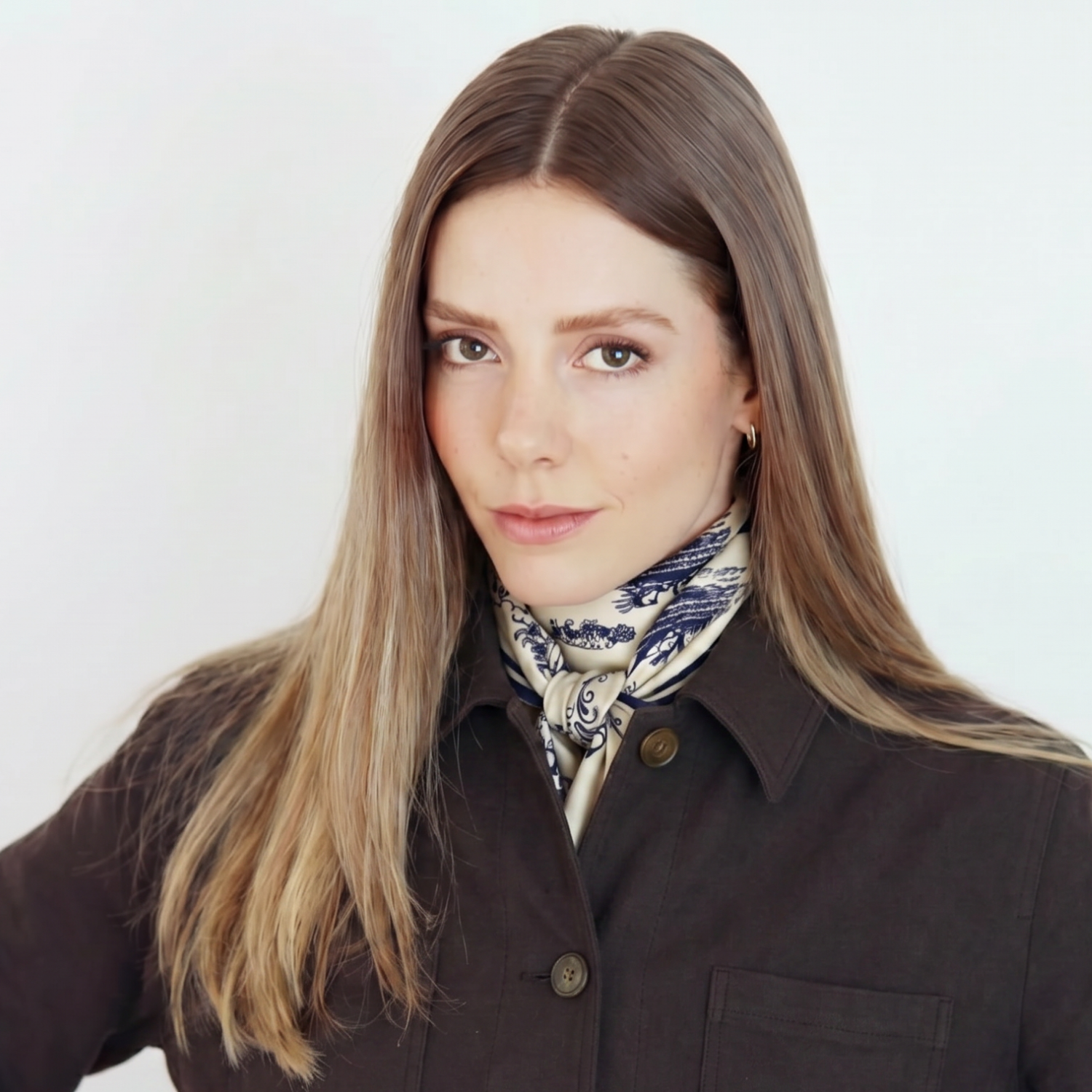 Silk Scarf 35x35"- Buffalo Blue - Cream