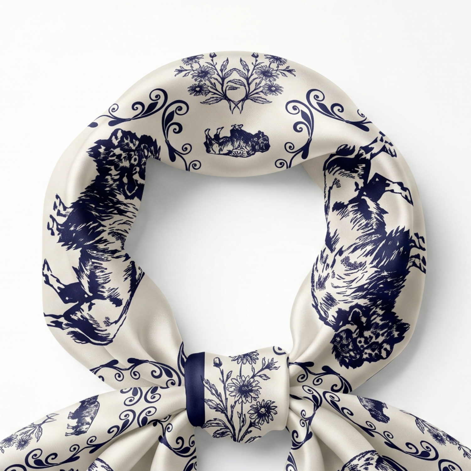 Silk Scarf 35x35"- Buffalo Blue - Cream