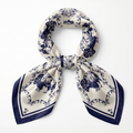 Silk Scarf 35x35"- Buffalo Blue - Cream