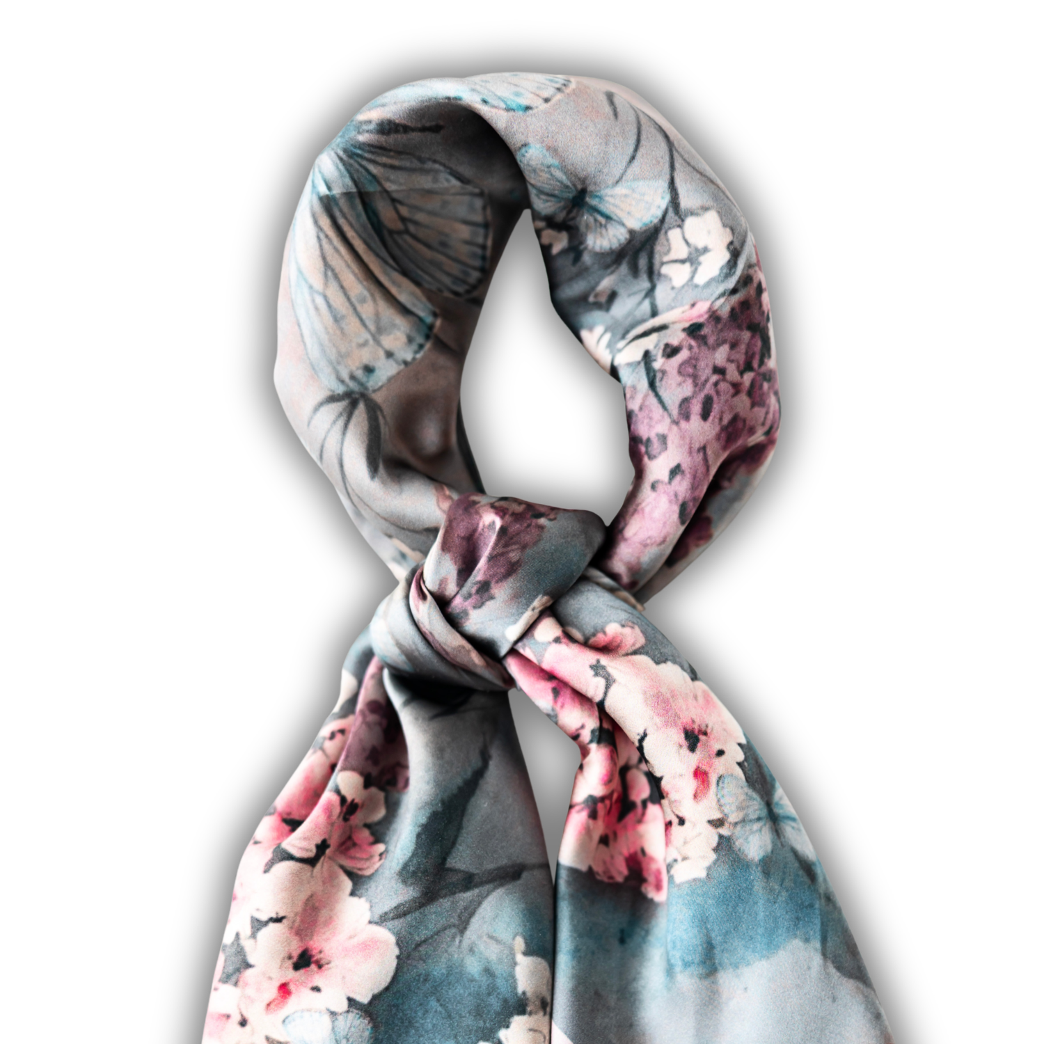 Silk Scarf 35x35" - Cottage Garden - Deep Blue