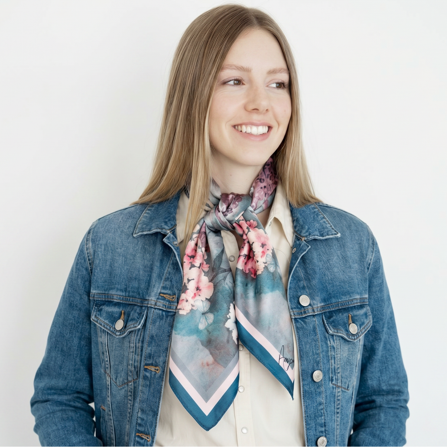 Silk Scarf 35x35" - Cottage Garden - Deep Blue