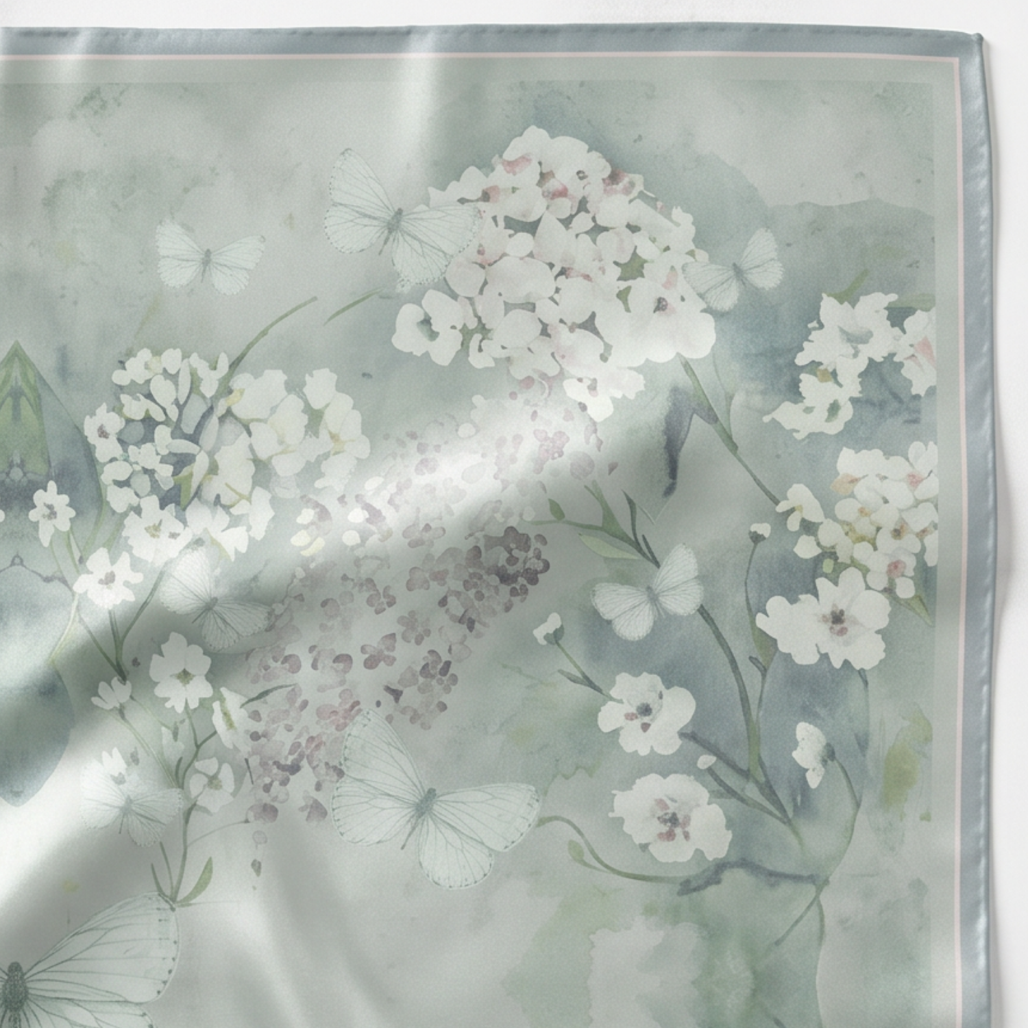 Silk Scarf 35x35" - Cottage Garden - Soft Green