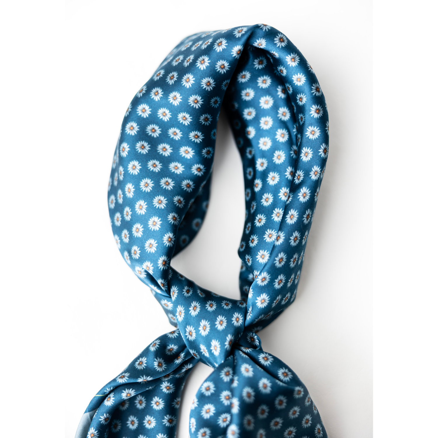 Silk Scarf 35x35" - Ditzy Daisy - Navy