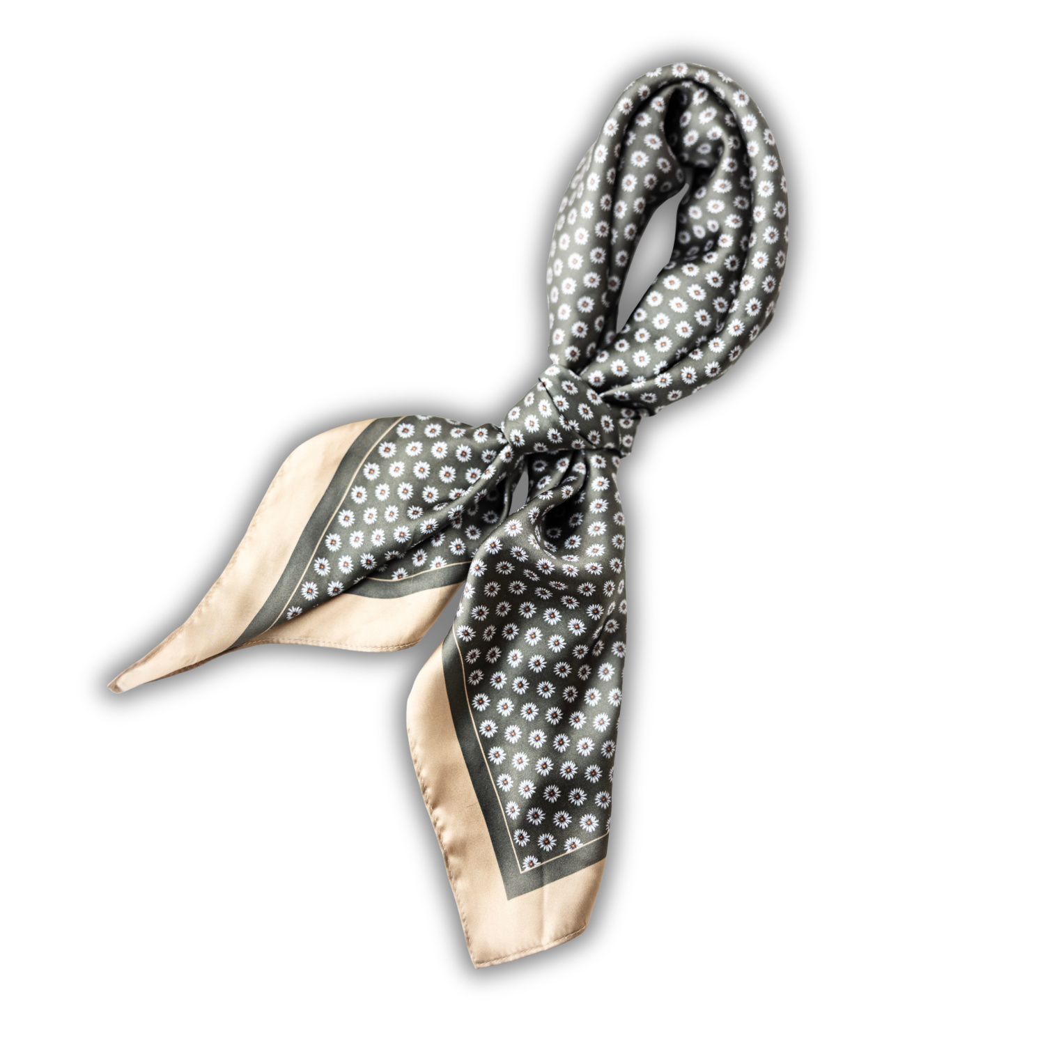 Silk Scarf 35 x 35 - Ditzy Daisy - Green