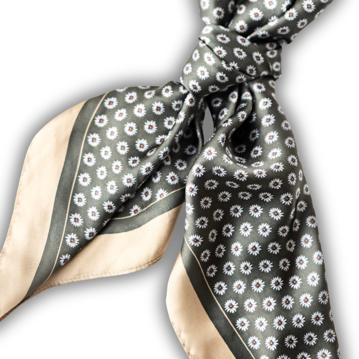 Silk Scarf 35 x 35 - Ditzy Daisy - Green