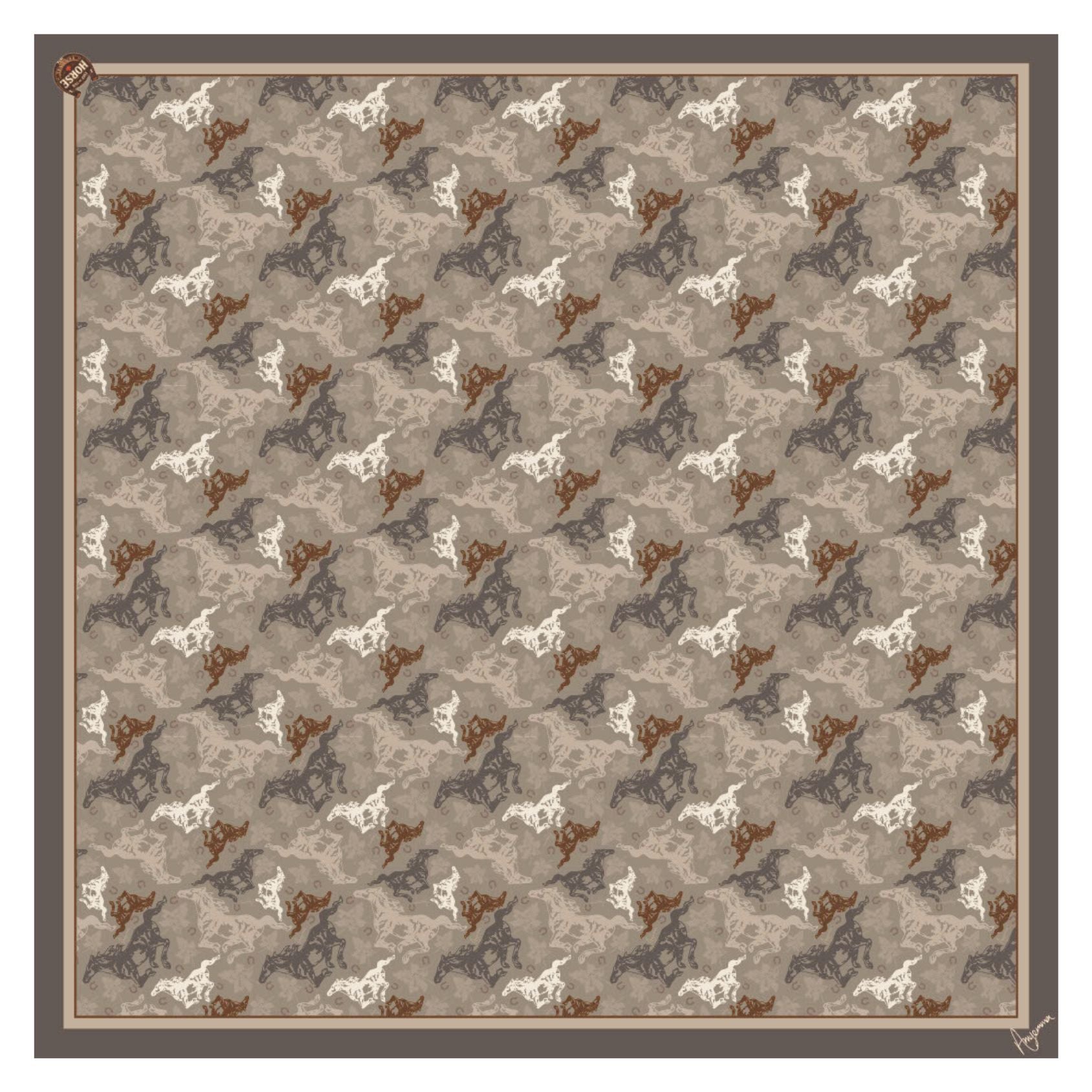 Silk-Cotton Scarf 35x35- Day of the Horse