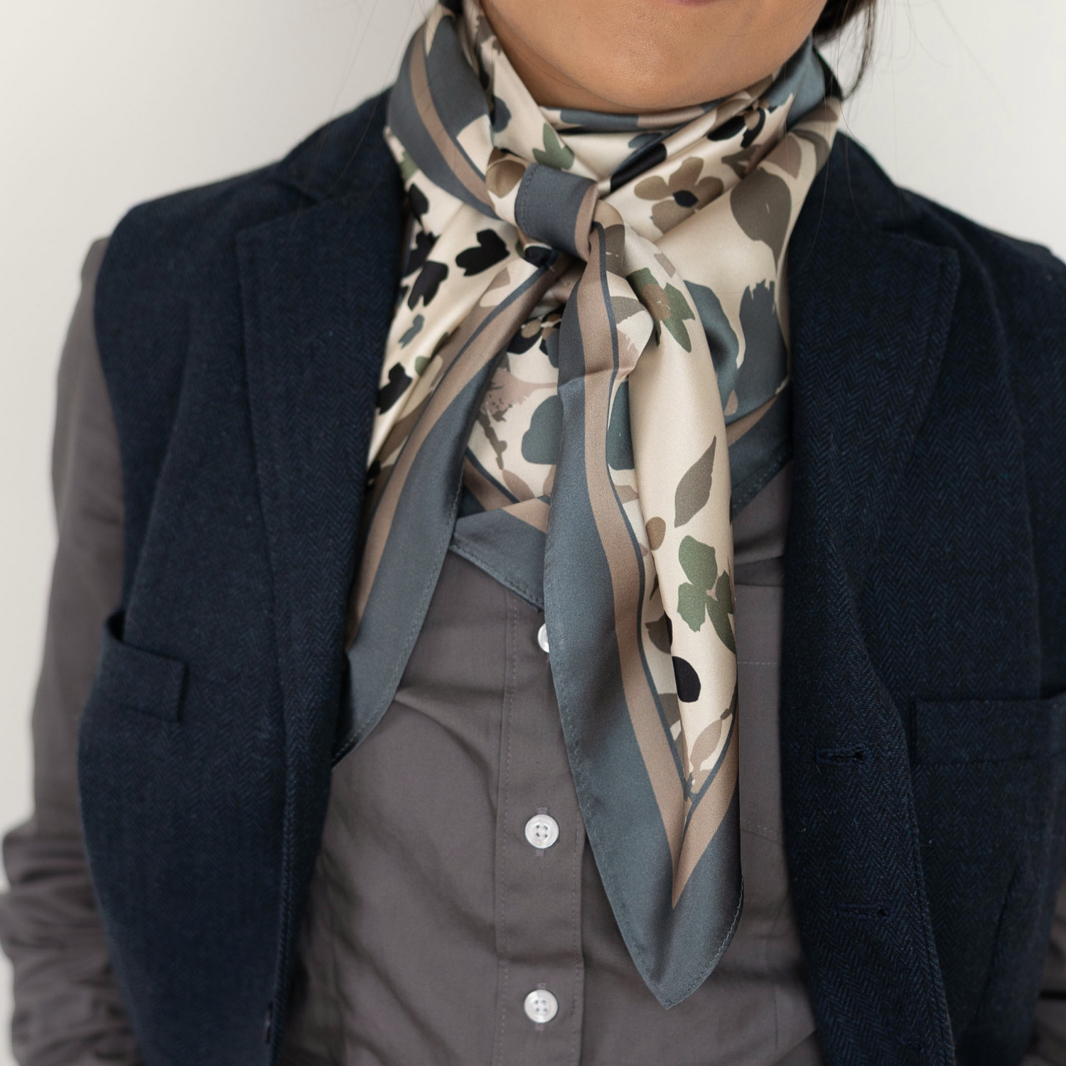 Silk Scarf 35x35" - Garden Bloom - Cream