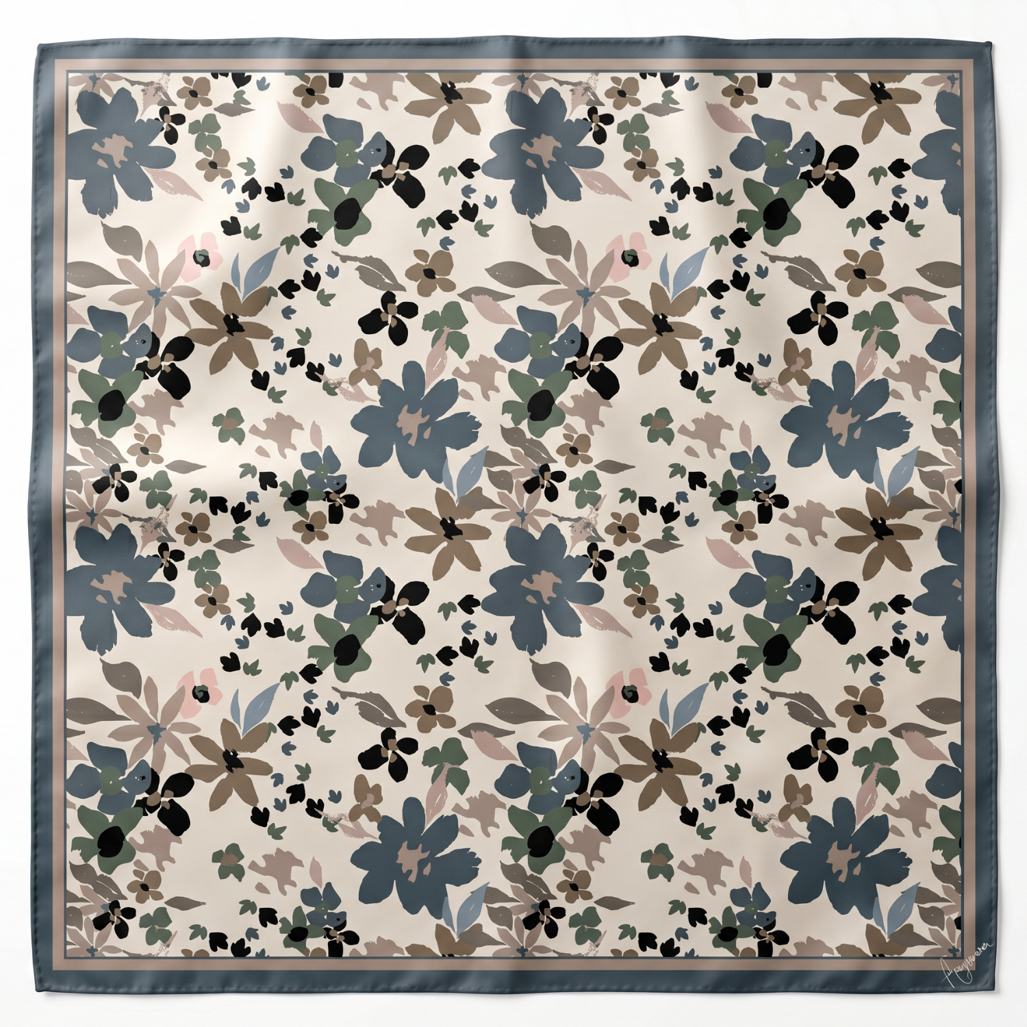 Silk Scarf 35x35" - Garden Bloom - Cream
