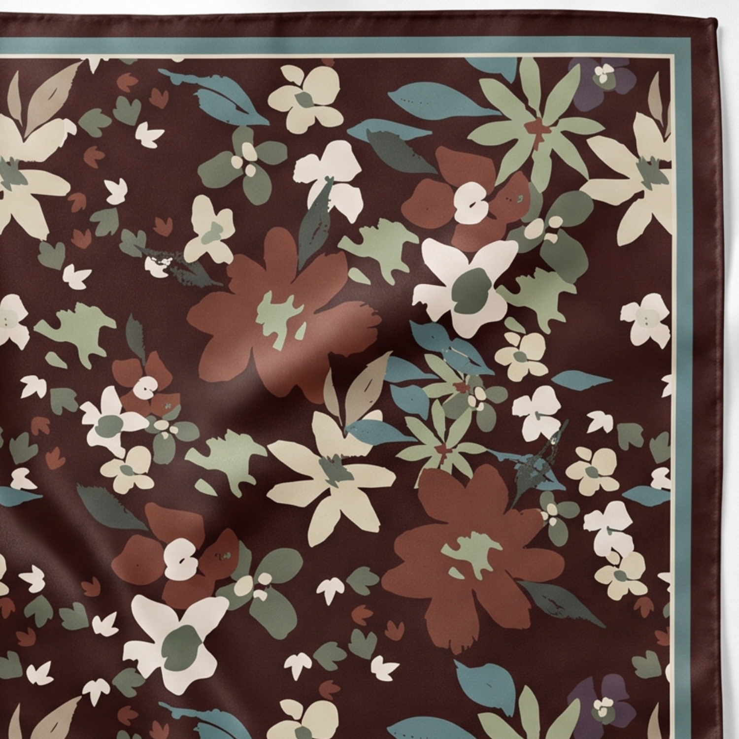 Silk Scarf 35x35" - Garden Bloom - Brown