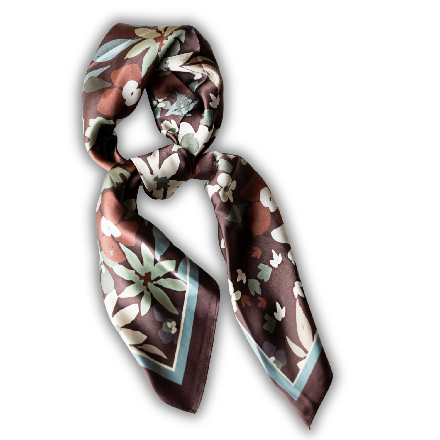 Silk Scarf 35x35" - Garden Bloom - Brown