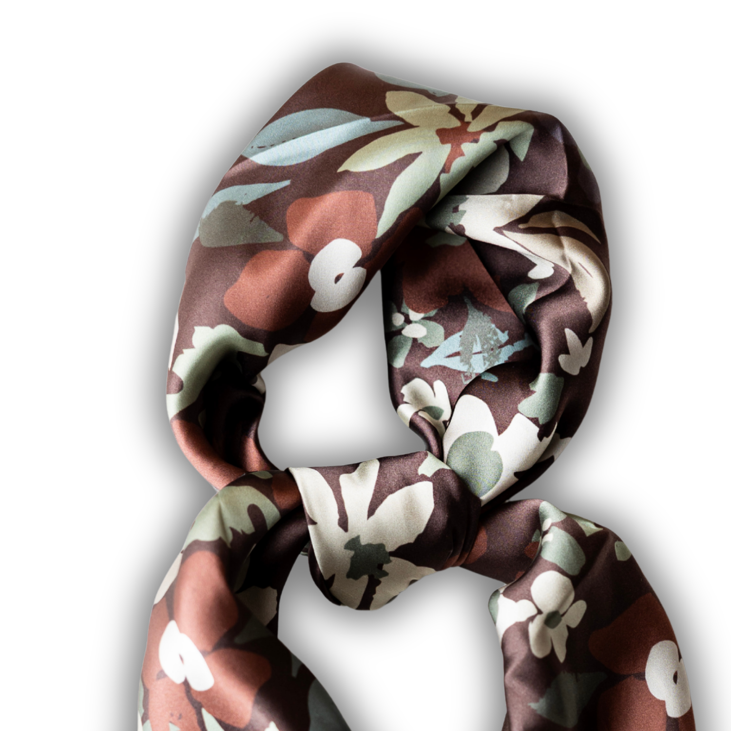 Silk Scarf 35x35" - Garden Bloom - Brown