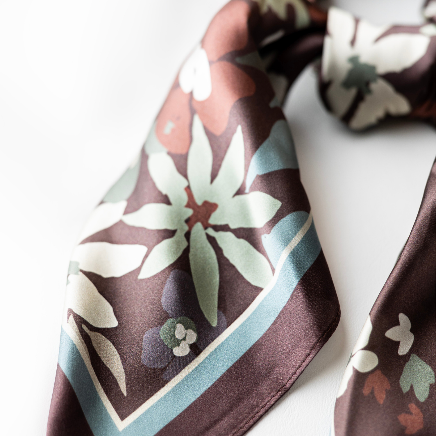 Silk Scarf 35x35" - Garden Bloom - Brown