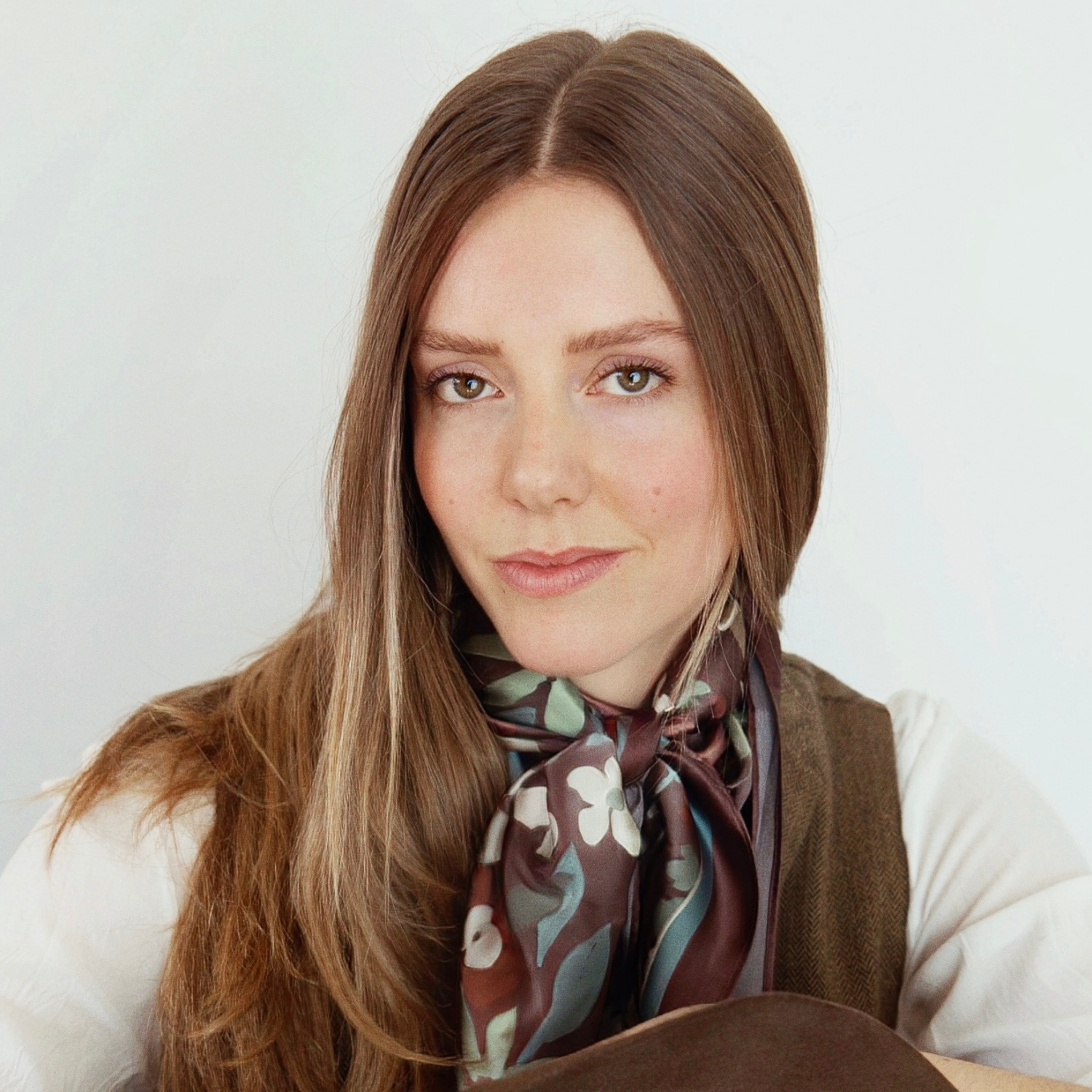 Silk Scarf 35x35" - Garden Bloom - Brown