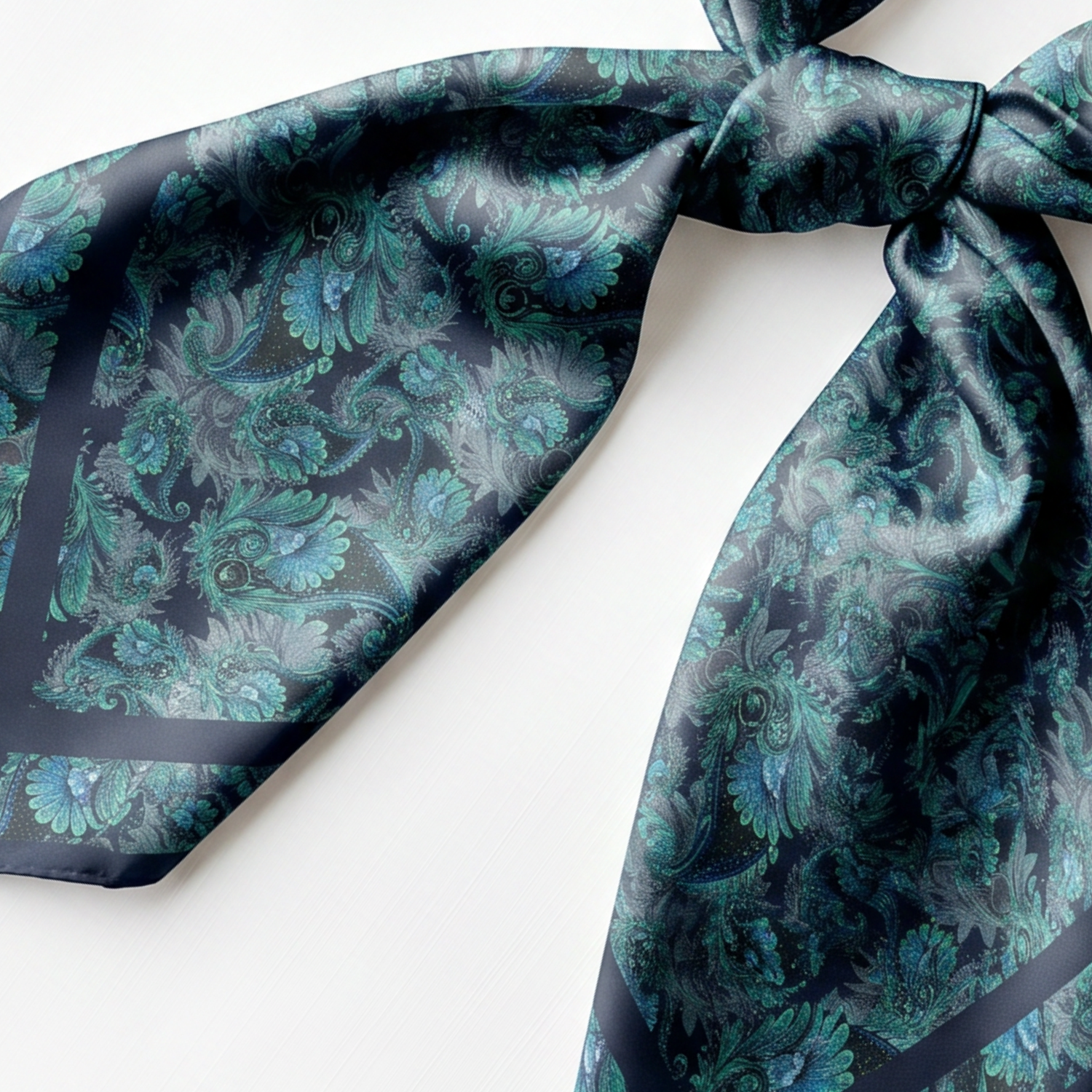 Cotton-Silk blend Scarf - 38in - Painted Paisley - Navy