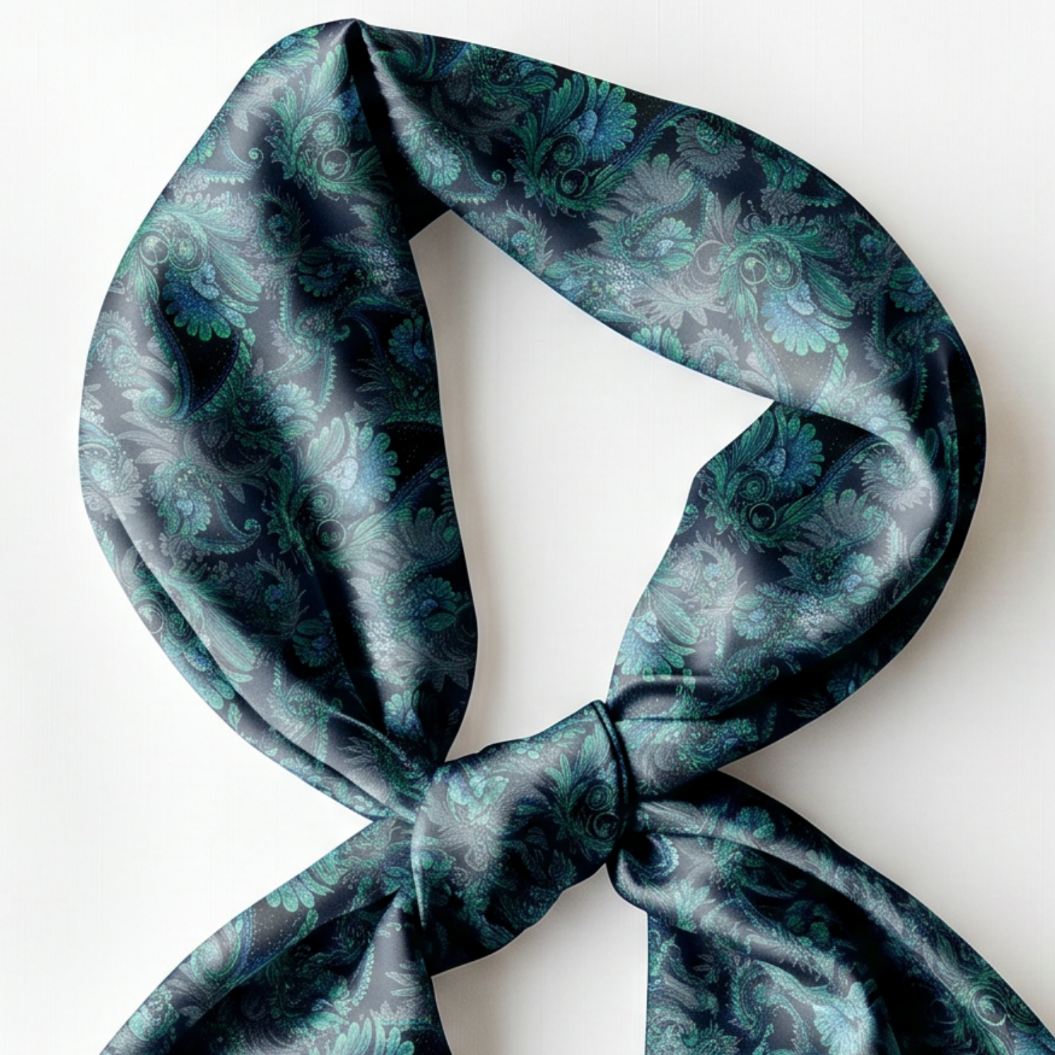 Cotton-Silk blend Scarf - 38in - Painted Paisley - Navy