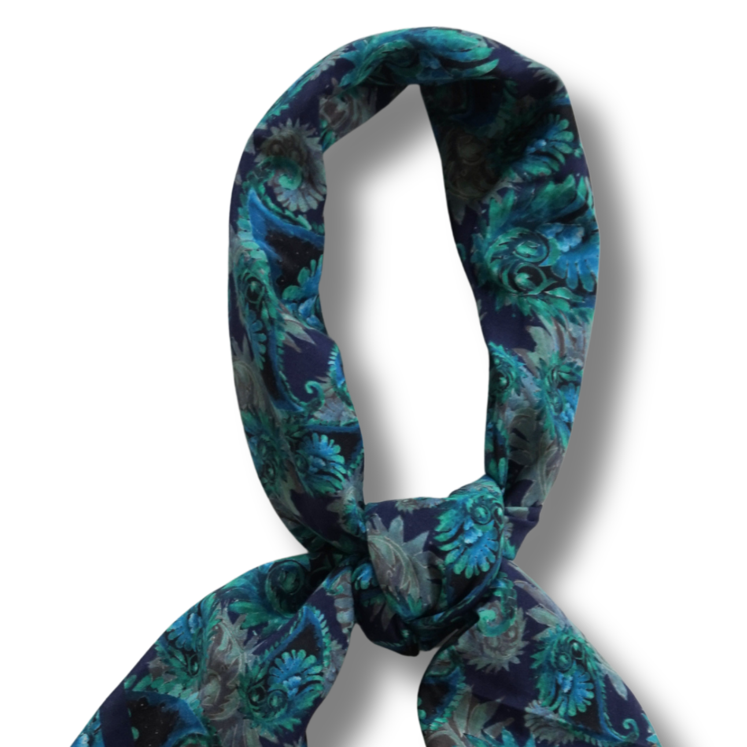 Cotton-Silk blend Scarf - 38in - Painted Paisley - Navy