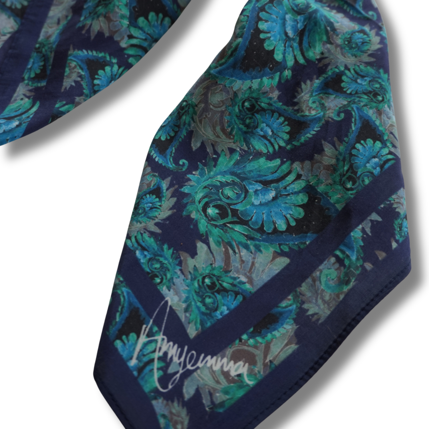 Cotton-Silk blend Scarf - 38in - Painted Paisley - Navy