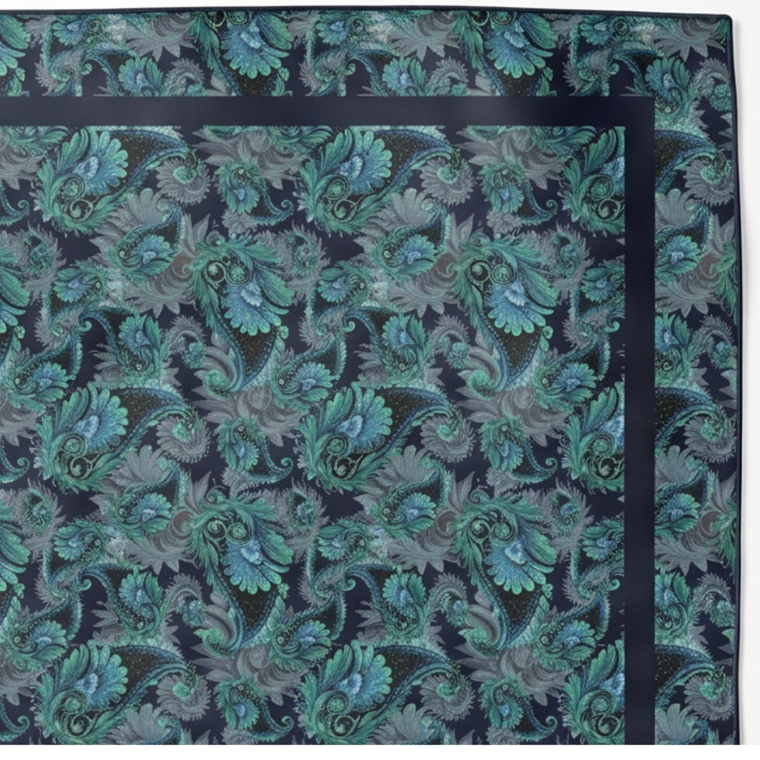 Cotton-Silk blend Scarf - 38in - Painted Paisley - Navy