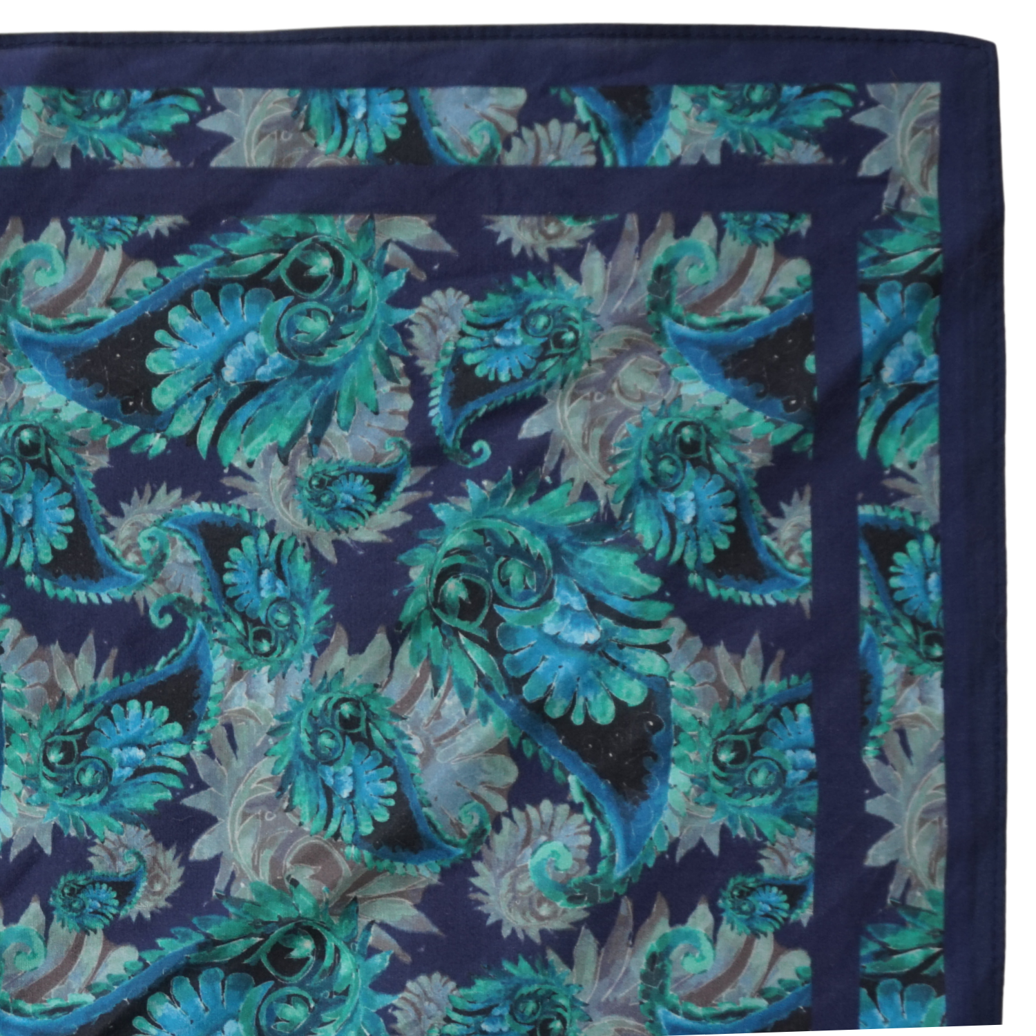 Cotton-Silk blend Scarf - 38in - Painted Paisley - Navy