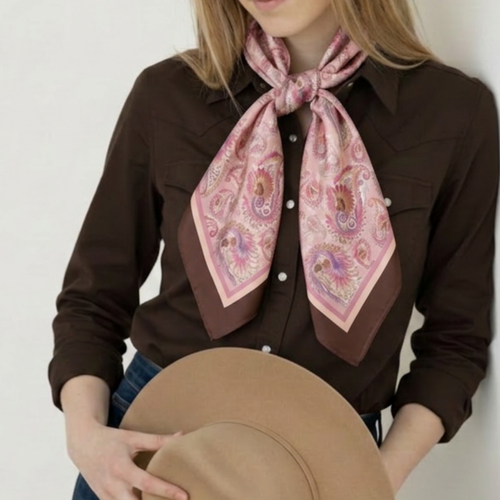 Cotton-Silk blend Scarf - 38in - Painted Paisley - Pink