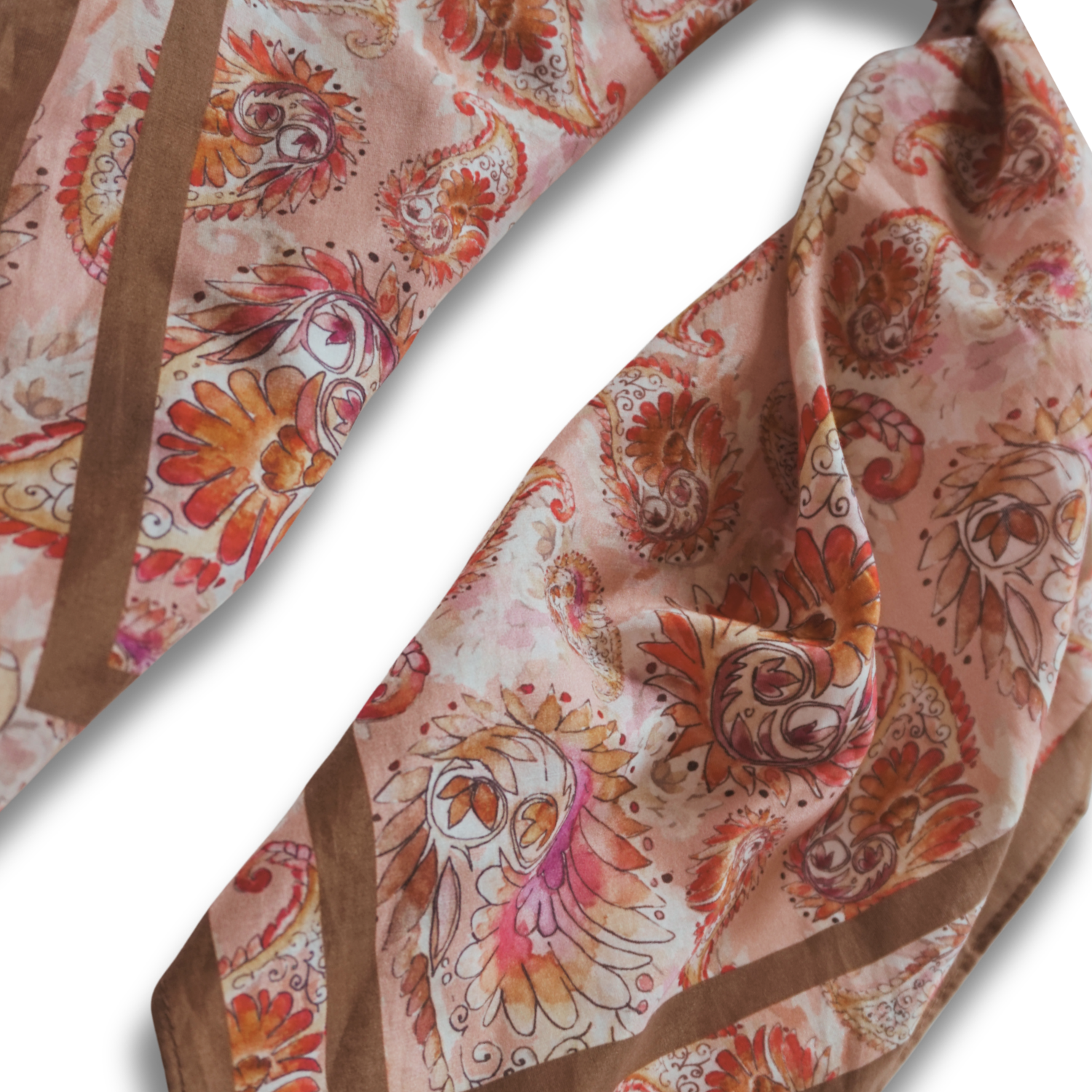 Cotton-Silk blend Scarf - 38in - Painted Paisley - Pink
