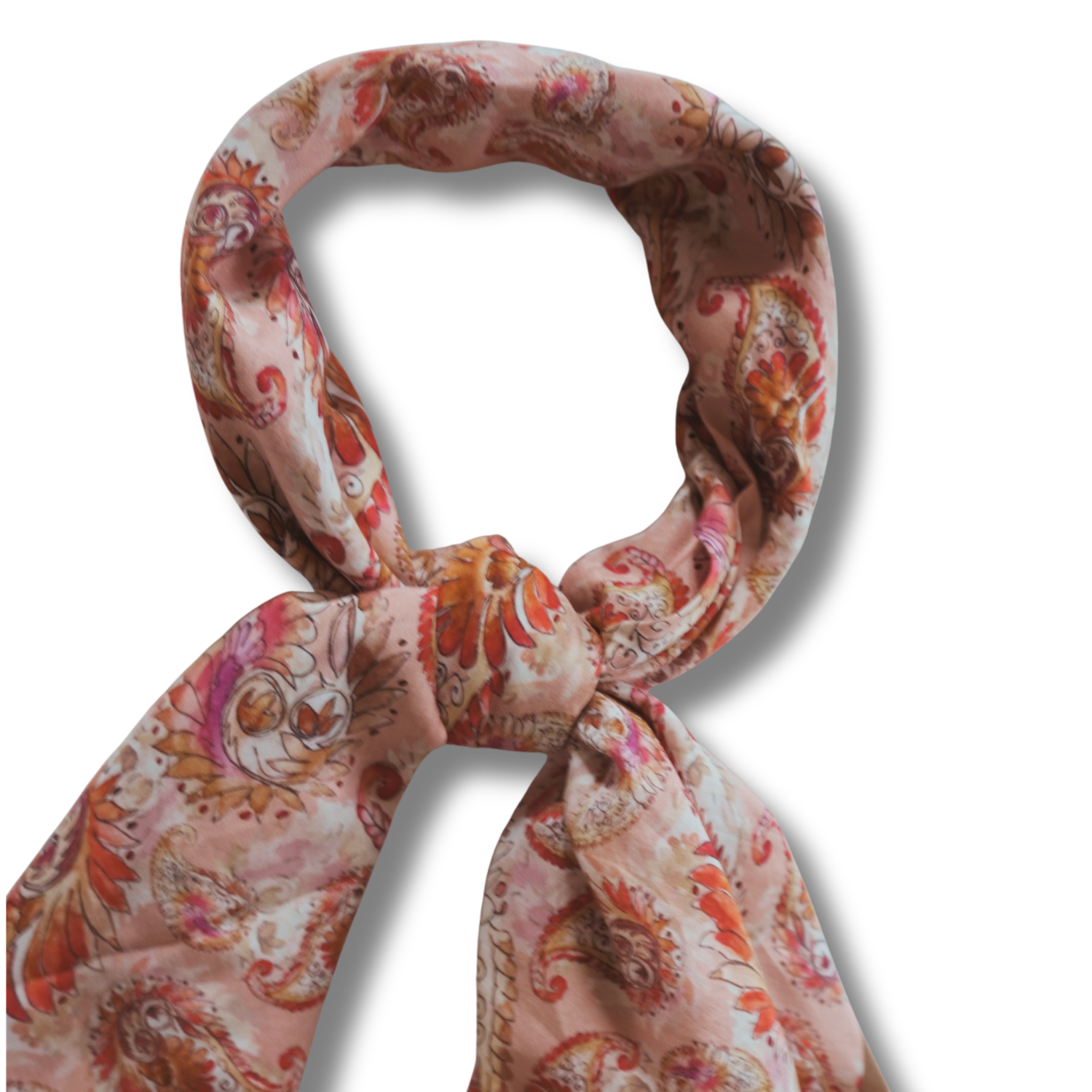 Cotton-Silk blend Scarf - 38in - Painted Paisley - Pink