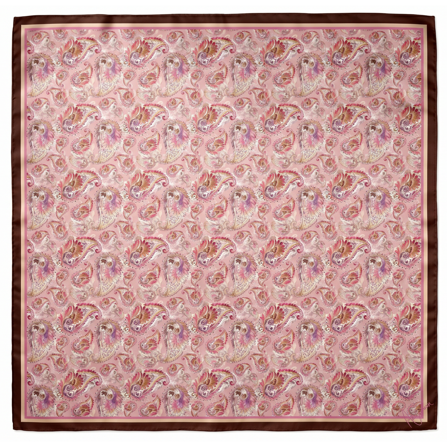 Cotton-Silk blend Scarf - 38in - Painted Paisley - Pink