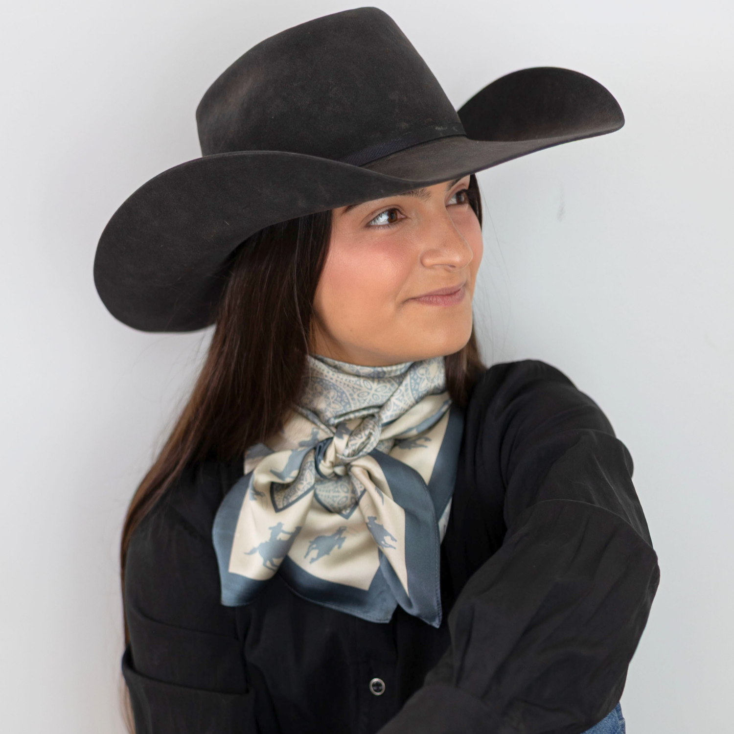 Silk Scarf 35x35" - Rodeo Queen - Blue