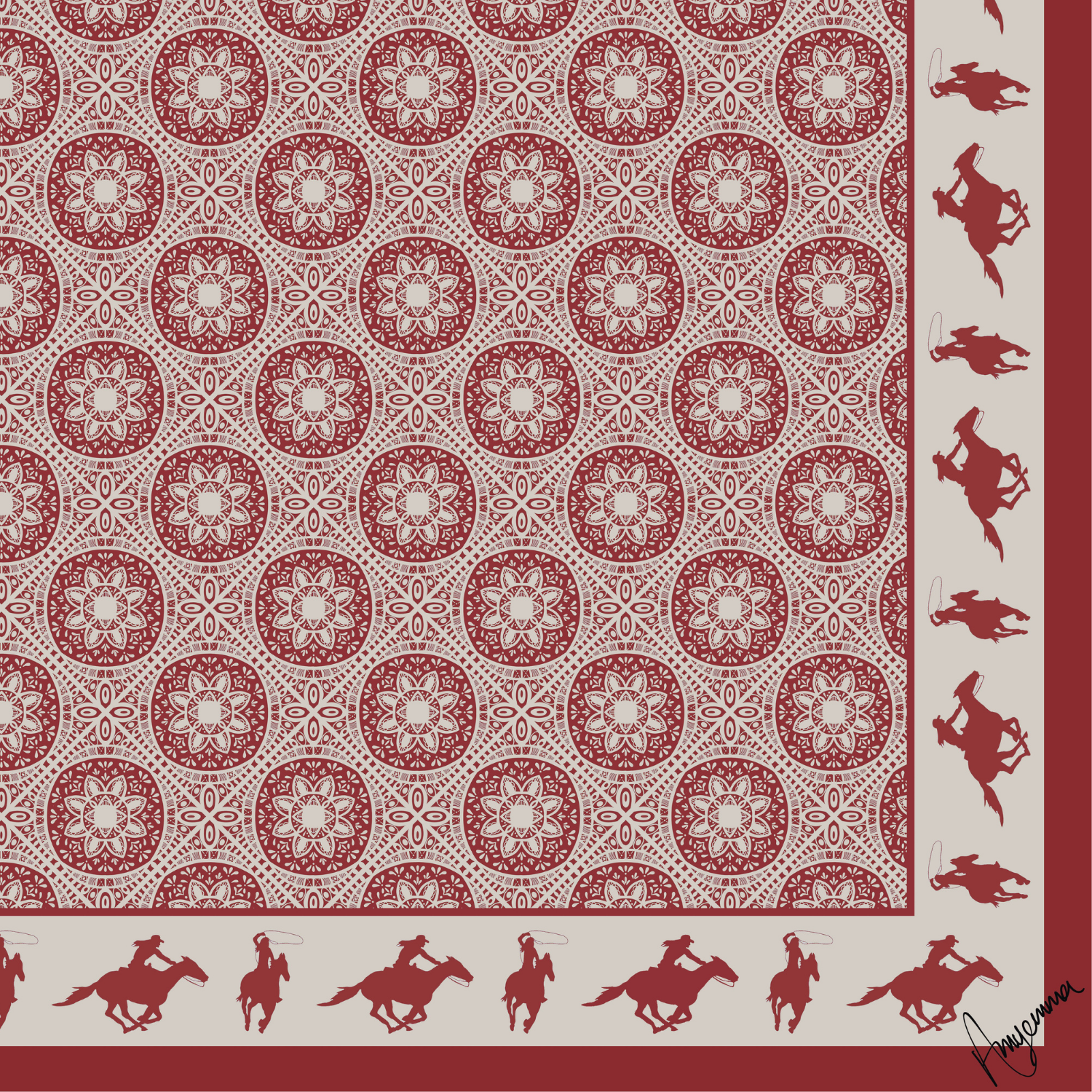 Silk Scarf 35x35" - Rodeo Queen - Red