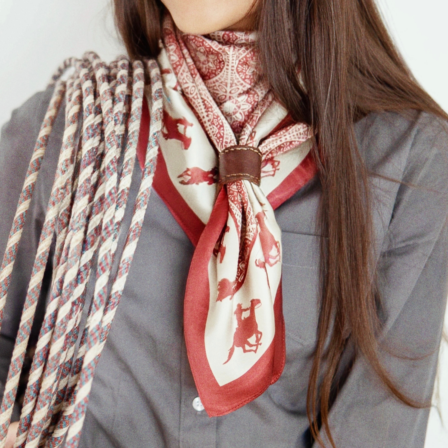 Silk Scarf 35x35" - Rodeo Queen - Red