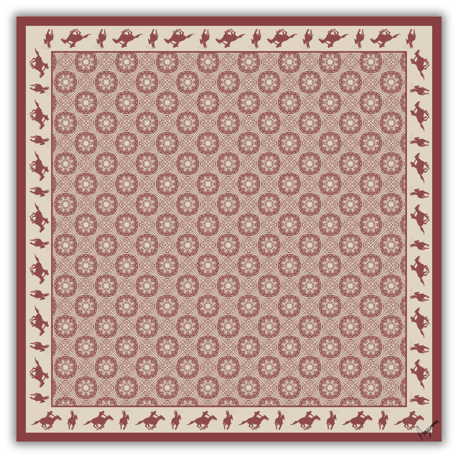 Silk Scarf 35x35" - Rodeo Queen - Red