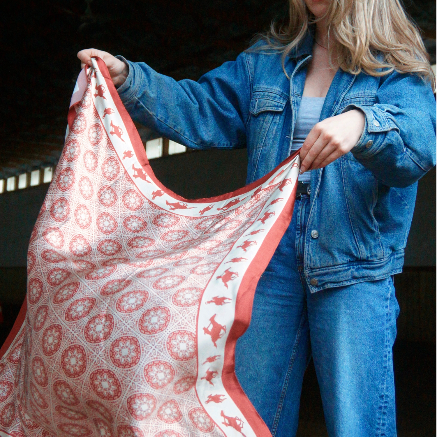 Silk Scarf 35x35" - Rodeo Queen - Red