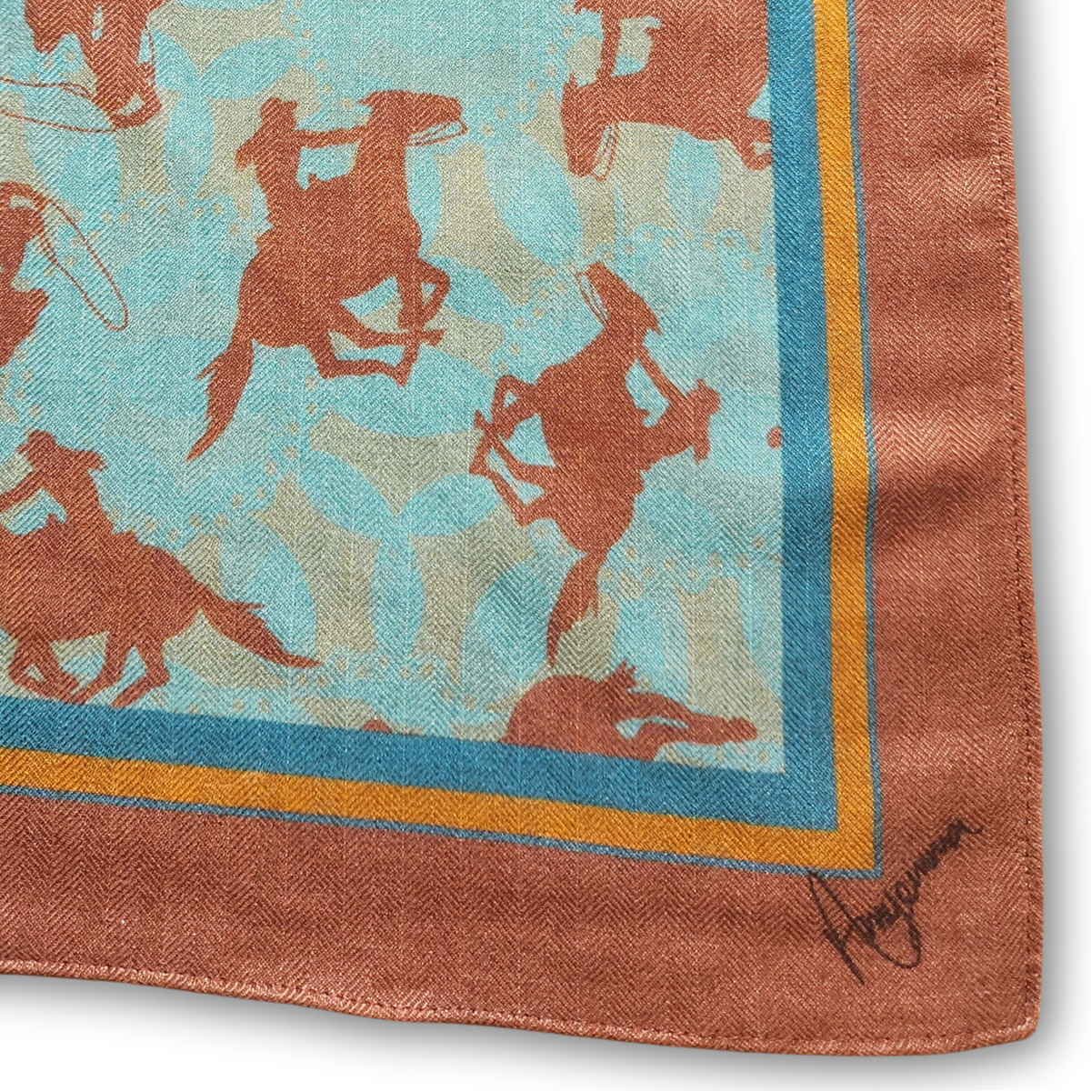 Wool-Silk Scarf 38" Rodeo Revival - Turquoise