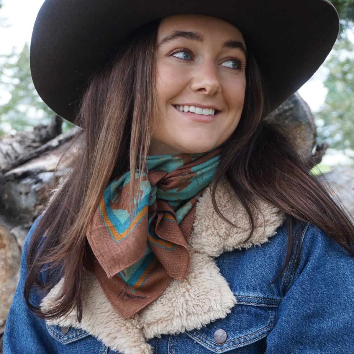 Wool-Silk Scarf 38" Rodeo Revival - Turquoise