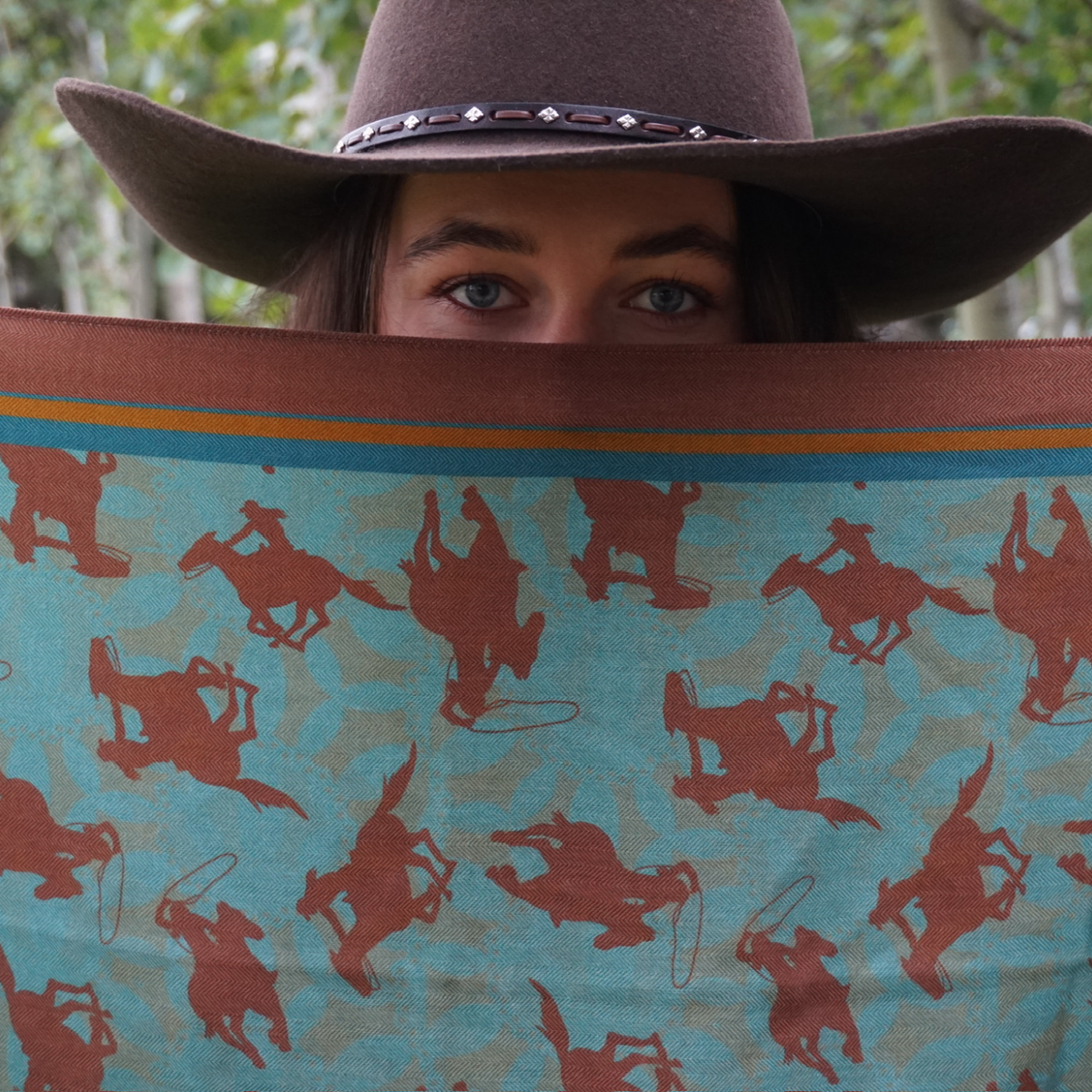 Wool-Silk Scarf 38" Rodeo Revival - Turquoise