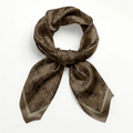 Silk Scarf 35x35" - Sage and Saddle - Sepia