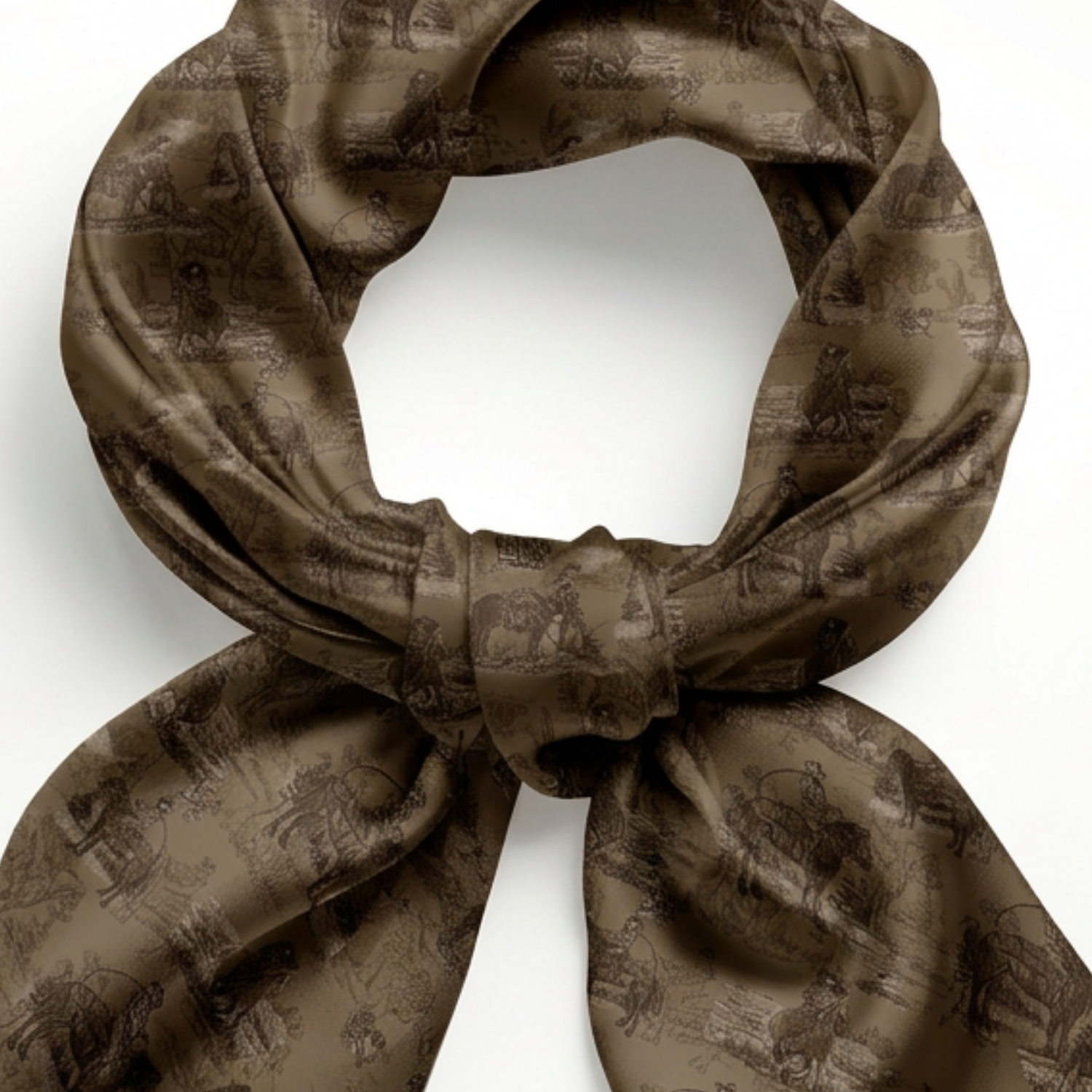 Silk Scarf 35x35" - Sage and Saddle - Sepia