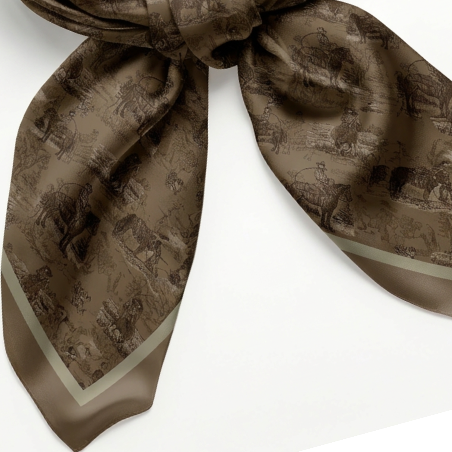 Silk Scarf 35x35" - Sage and Saddle - Sepia