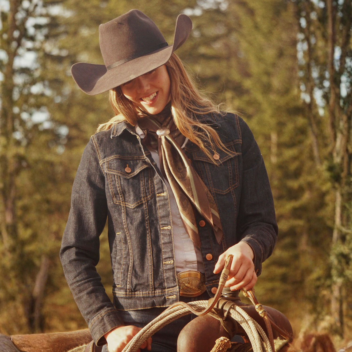 Silk Scarf 35x35" - Sage and Saddle - Sepia