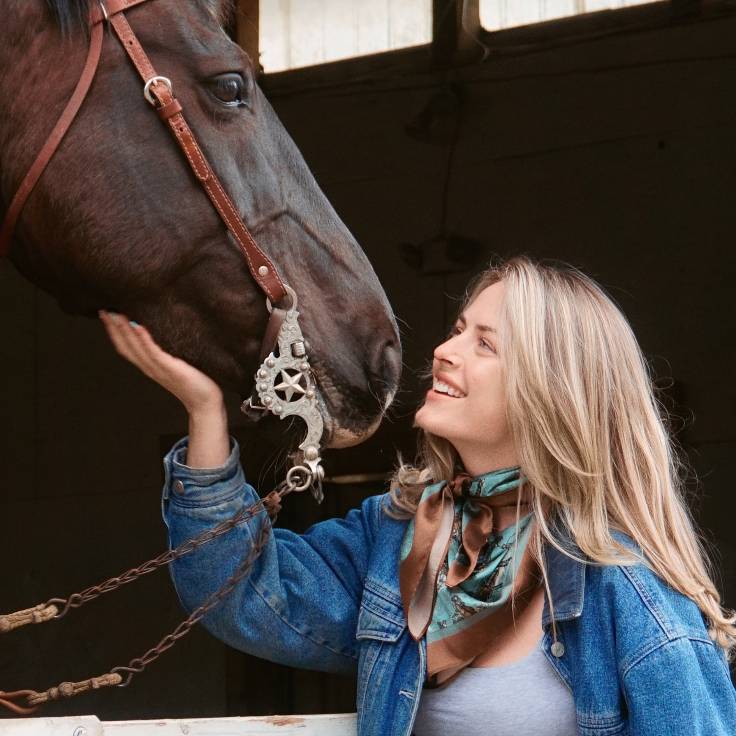Silk Scarf 35x35" - Sage and Saddle - Turquoise