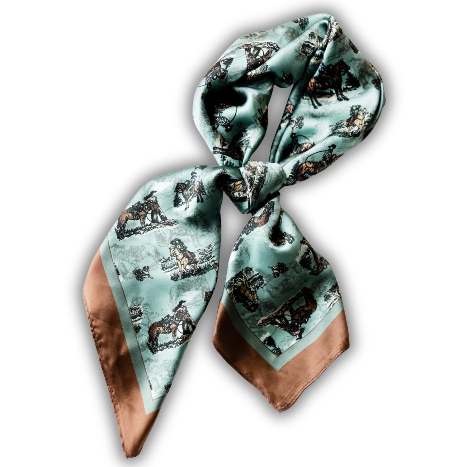 Silk Scarf 35x35" - Sage and Saddle - Turquoise