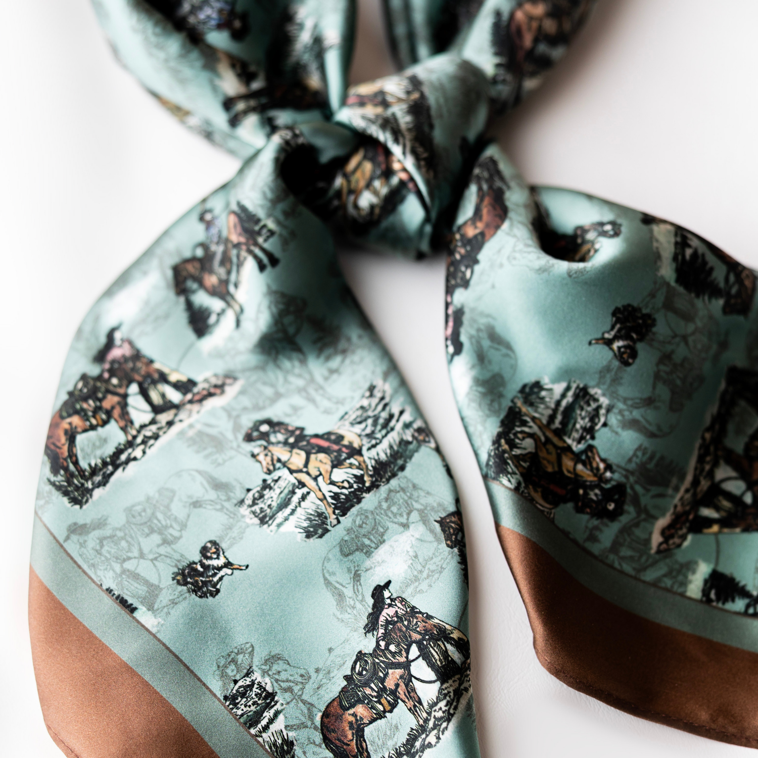 Silk Scarf 35x35" - Sage and Saddle - Turquoise