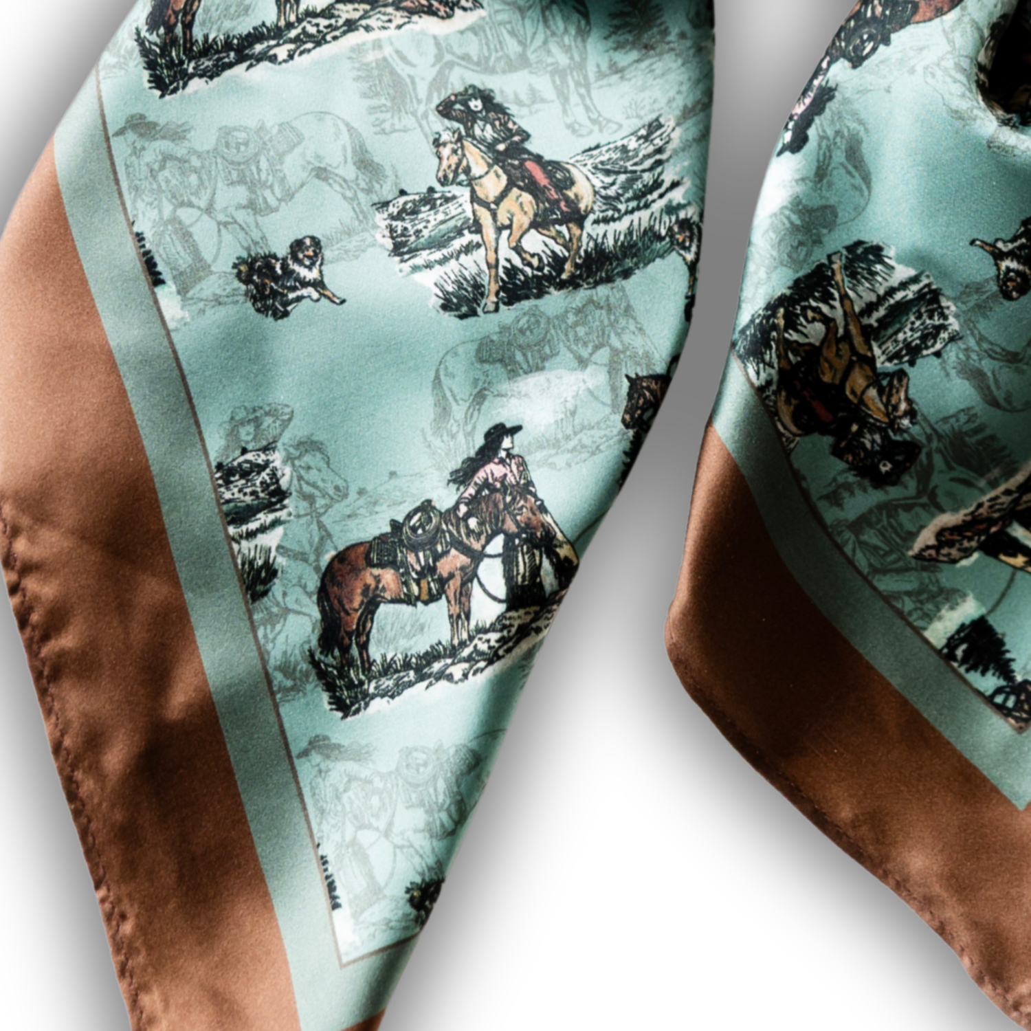 Silk Scarf 35x35" - Sage and Saddle - Turquoise