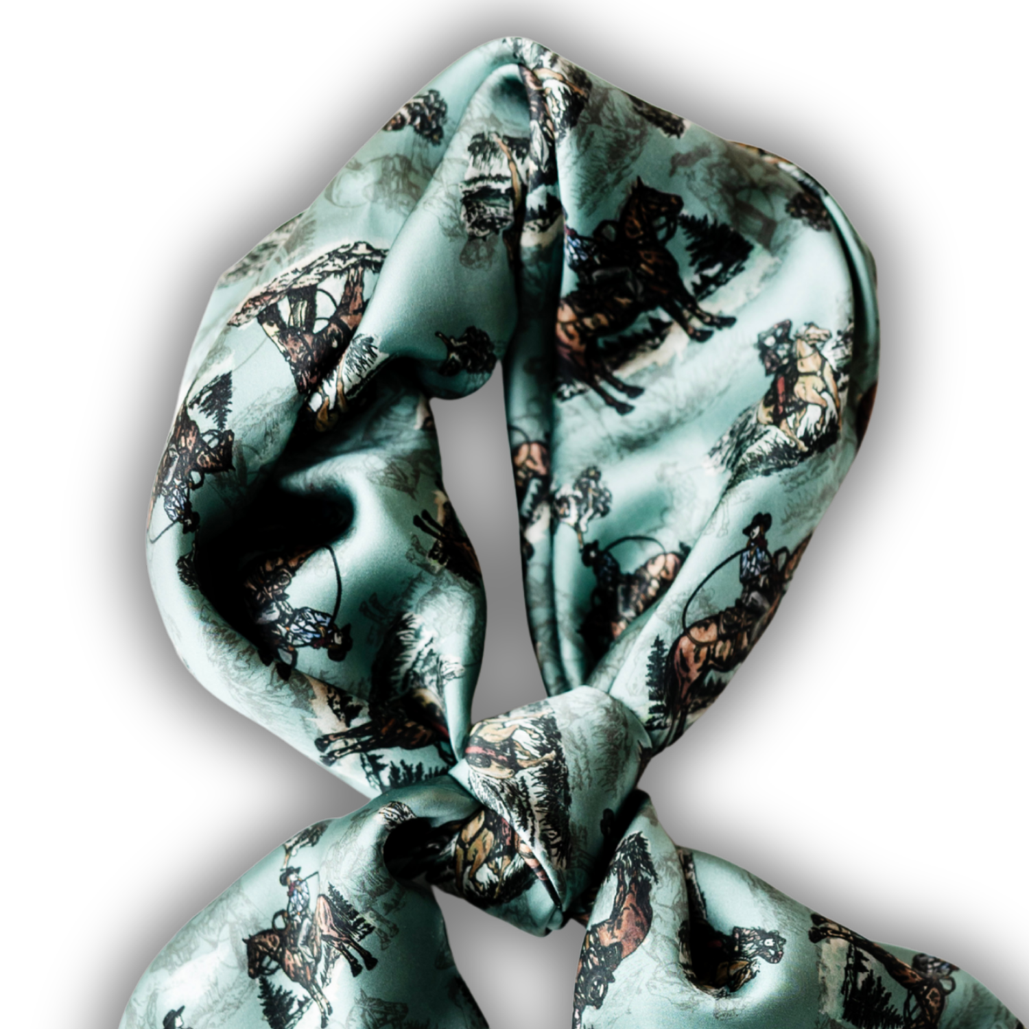 Silk Scarf 35x35" - Sage and Saddle - Turquoise