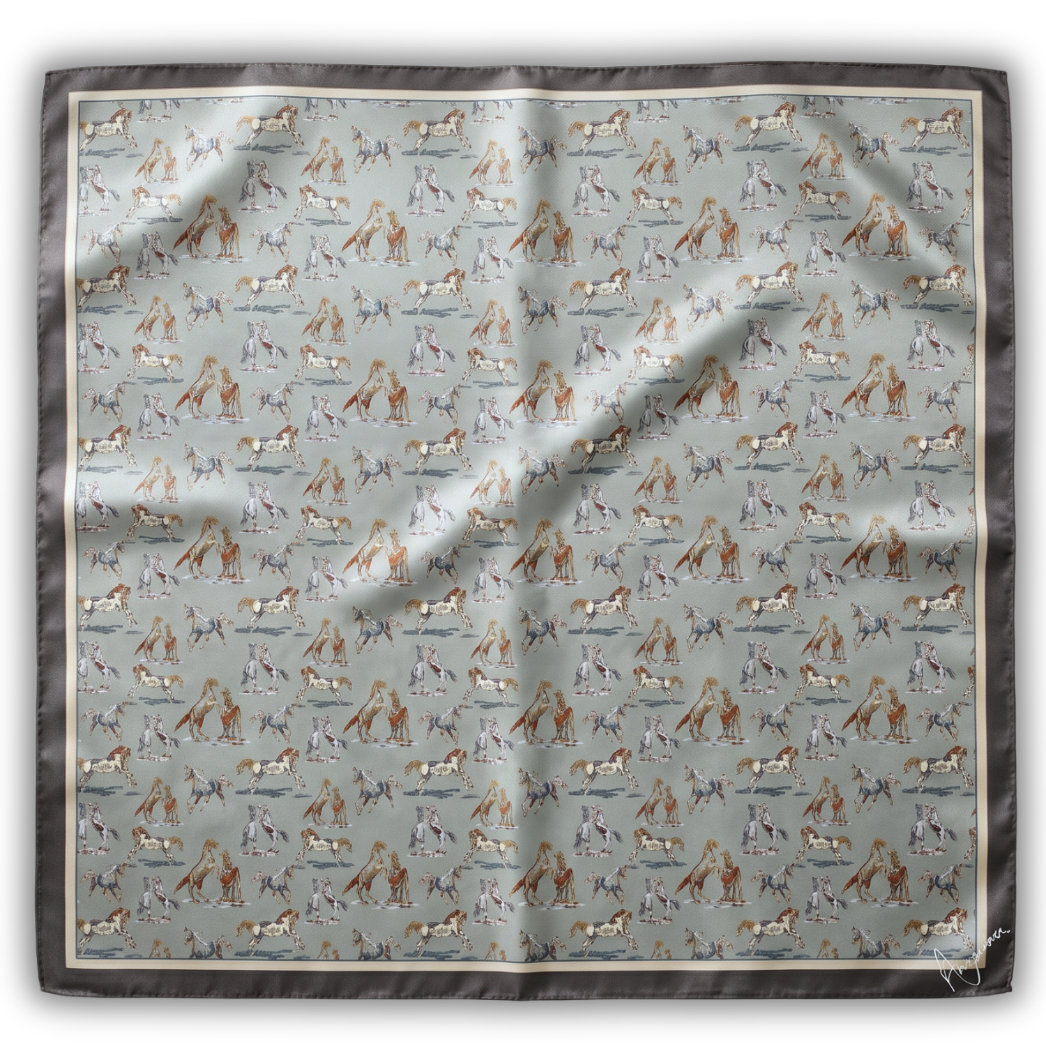 Silk Scarf 35x35" - Spirit of the Horse - Blue
