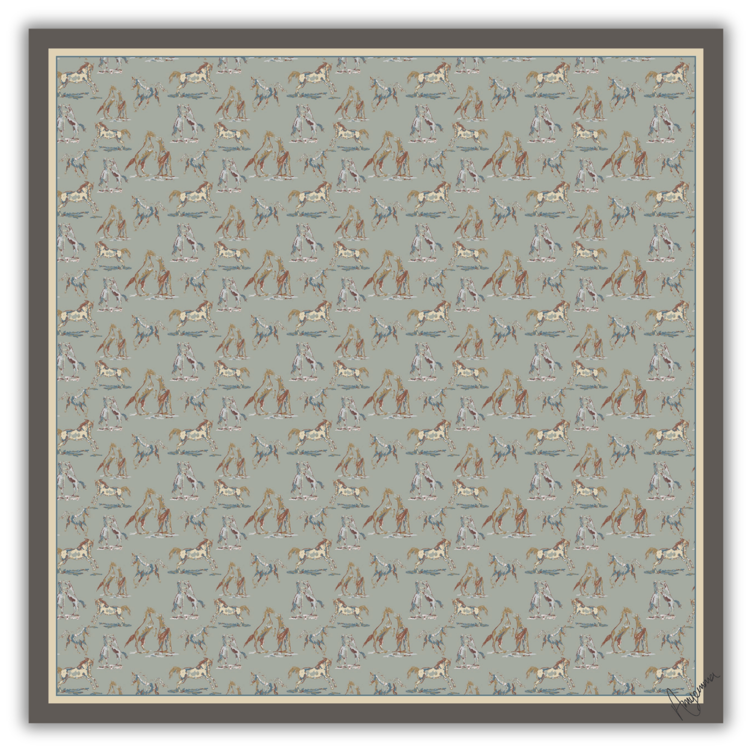 Silk Scarf 35x35" - Spirit of the Horse - Blue
