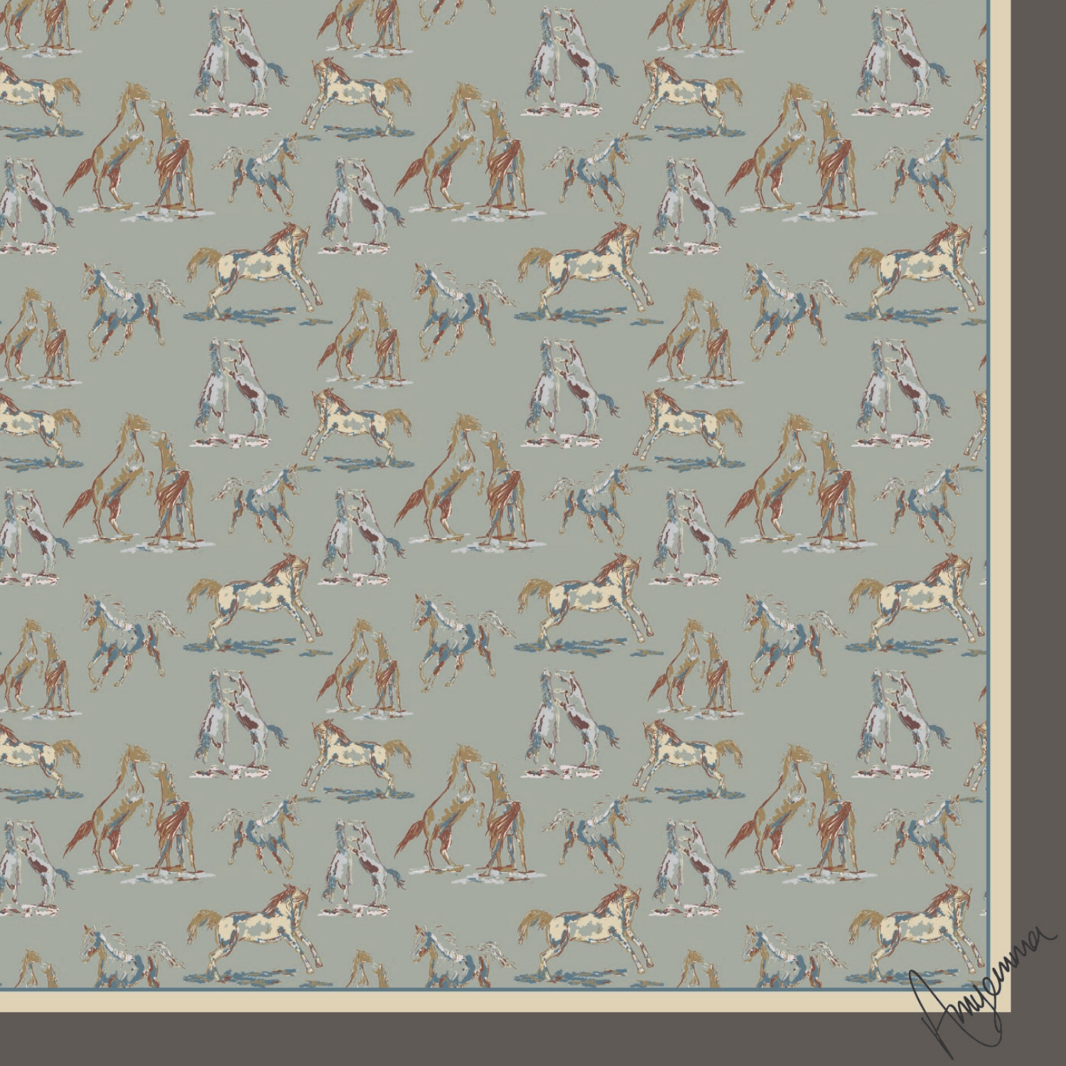 Silk Scarf 35x35" - Spirit of the Horse - Blue