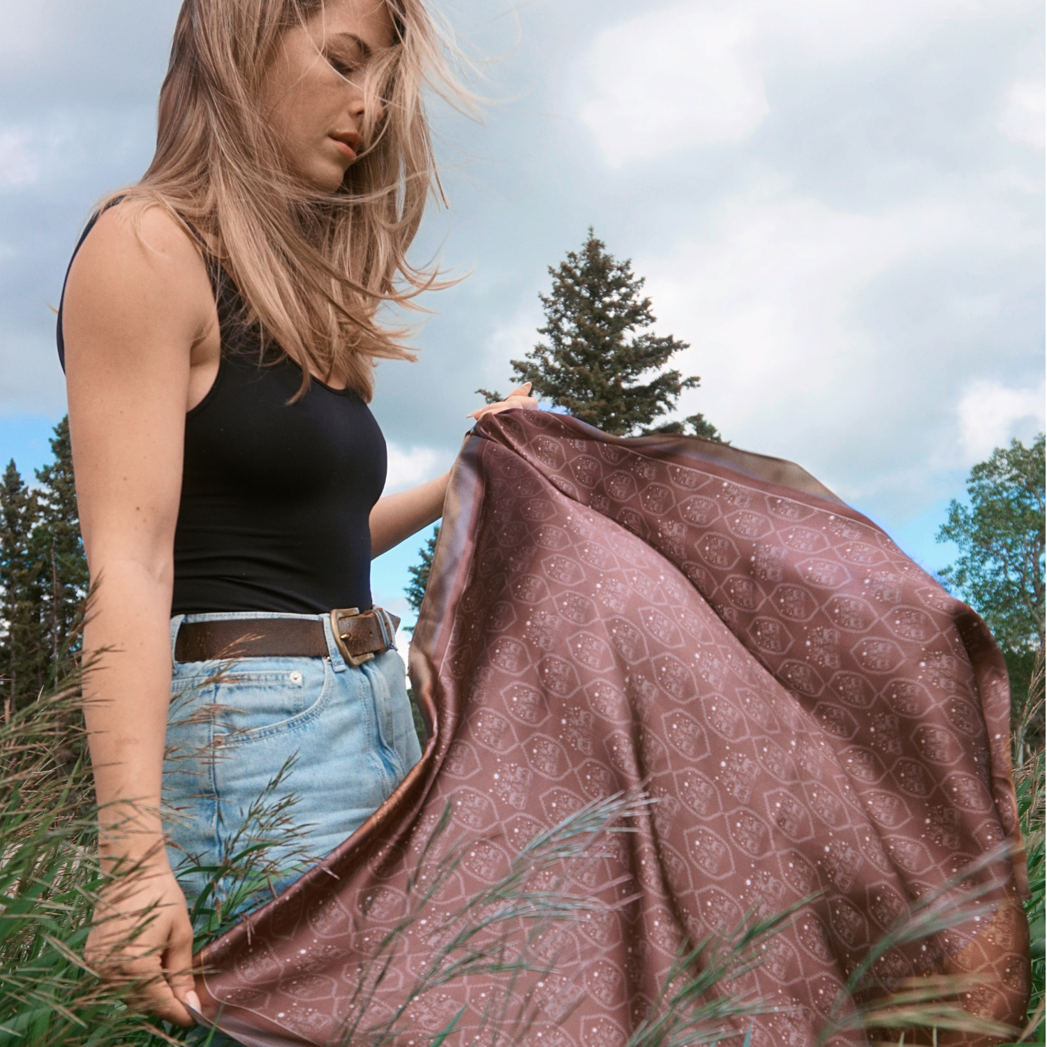 Silk Scarf 35x35" - Winterfell - Plum